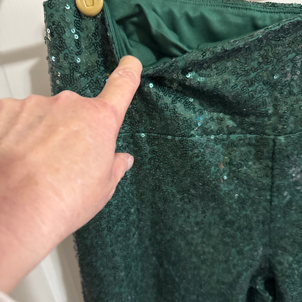 High Waisted Dark Green Sequin Fully Lined Pants Size XL - Picture 4 of 6